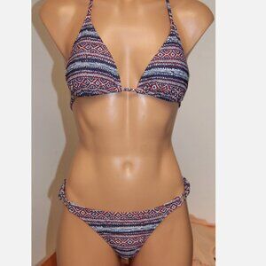 NWT VOLCOM Swimsuit Bikini 2pc set Size L Rad Red side detail Slide Bra